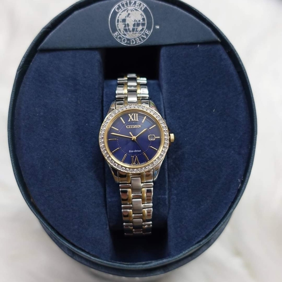 **SOLD** Citizen Ladies' Eco-Drive Crystal Watch with Blue Dial - Picture 6 of 9